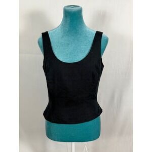 Vintage Finity Black 100% Silk Button Back Tank Top Shell Blouse Size 6 Womens